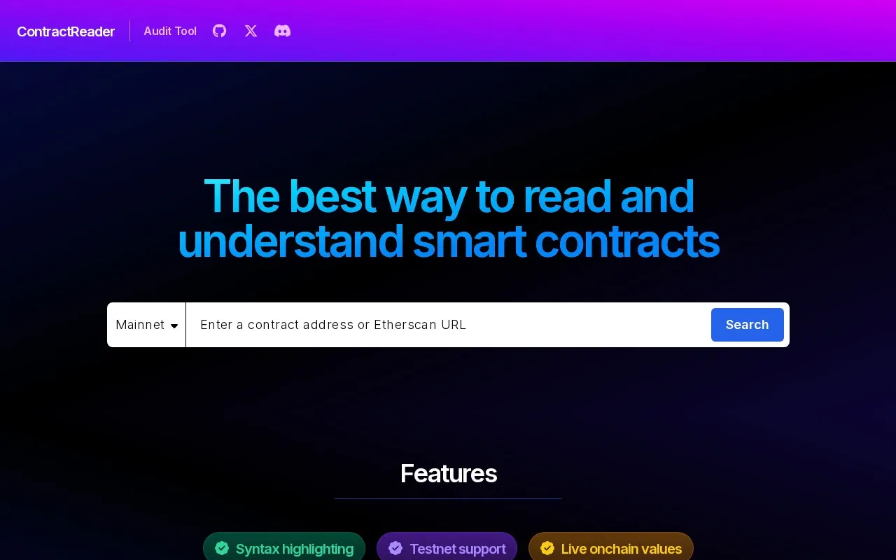 ContractReader homepage screenshot