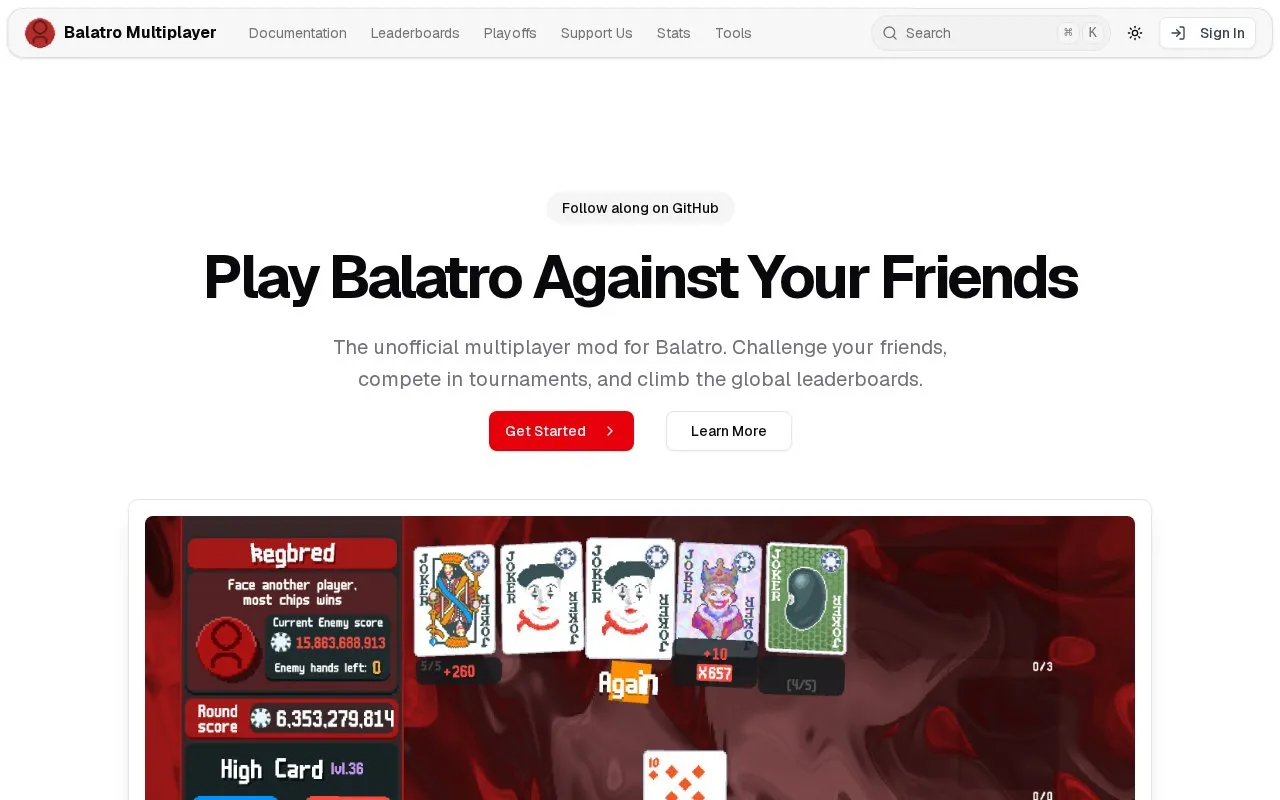 Balatro Multiplayer homepage screenshot