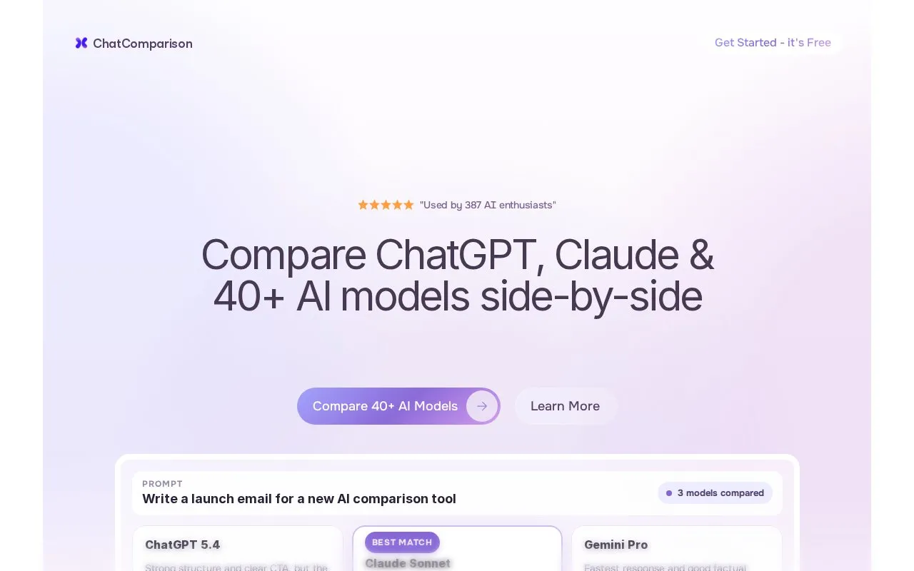 ChatComparison homepage screenshot