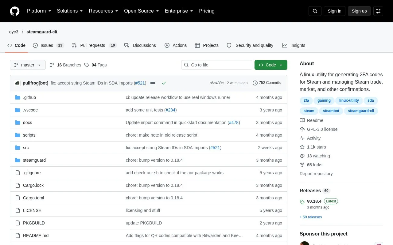 steamguard-cli homepage screenshot