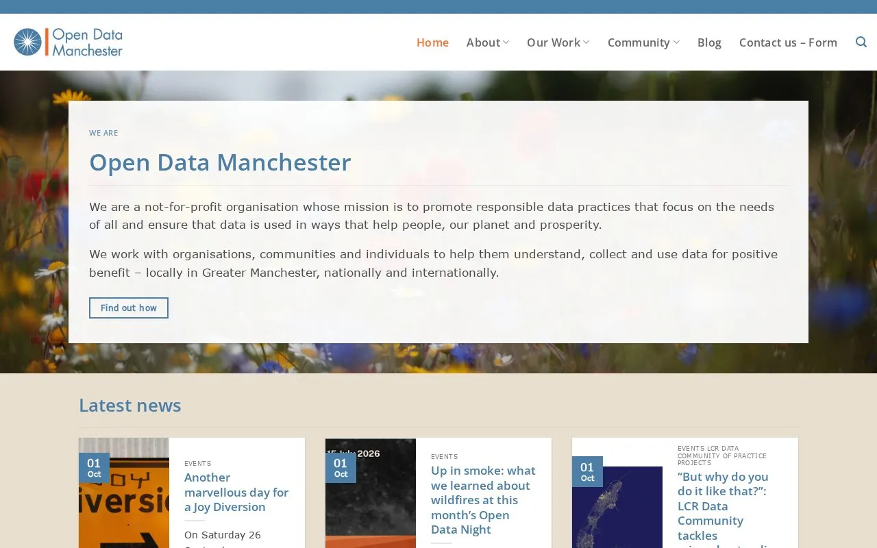Open Data Manchester homepage screenshot