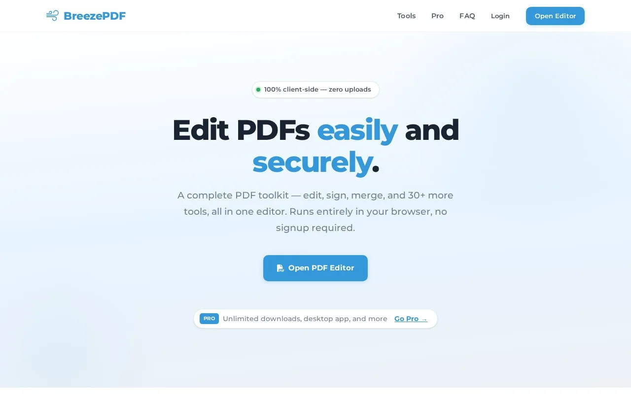 BreezePDF homepage screenshot