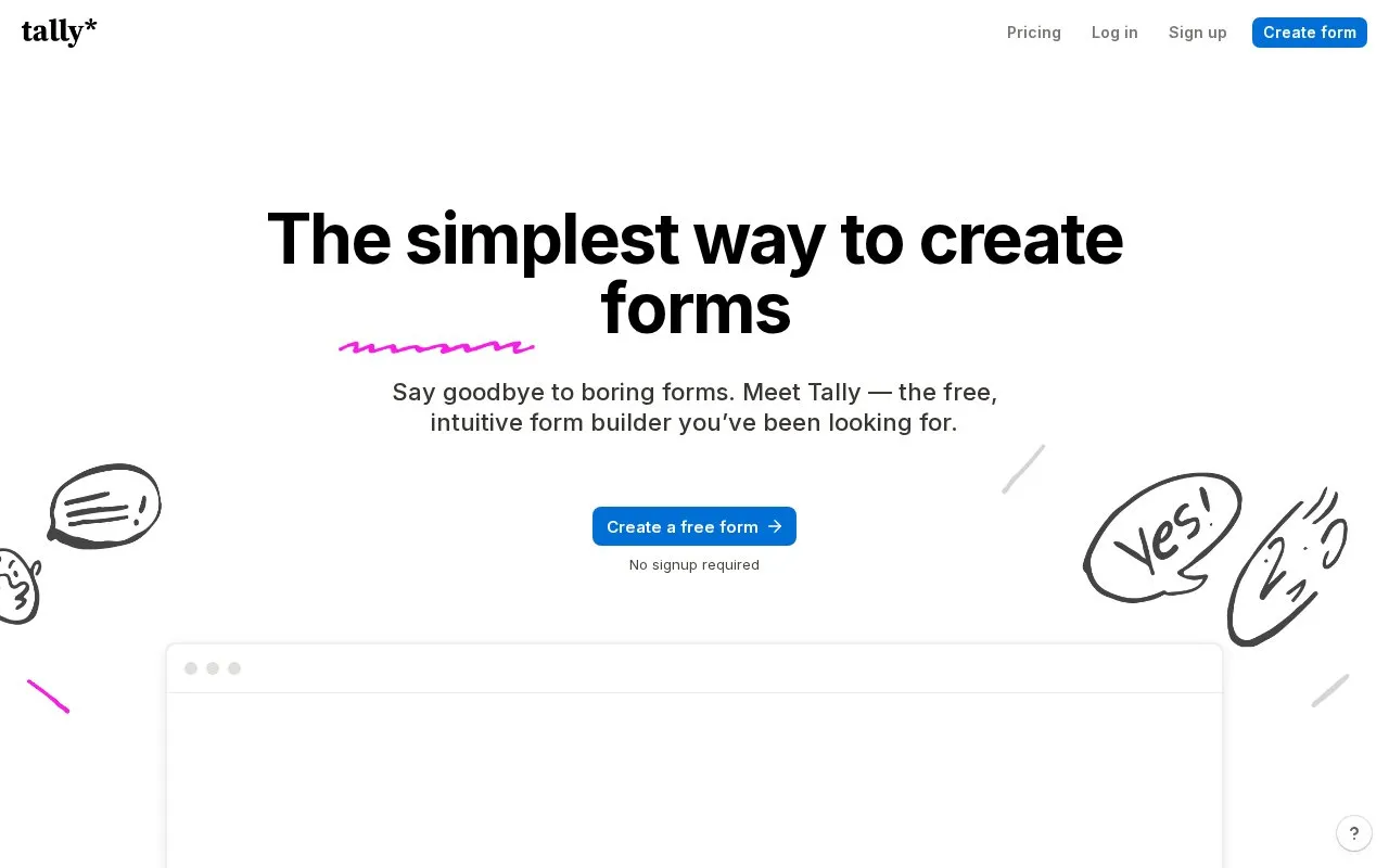 Tally homepage screenshot