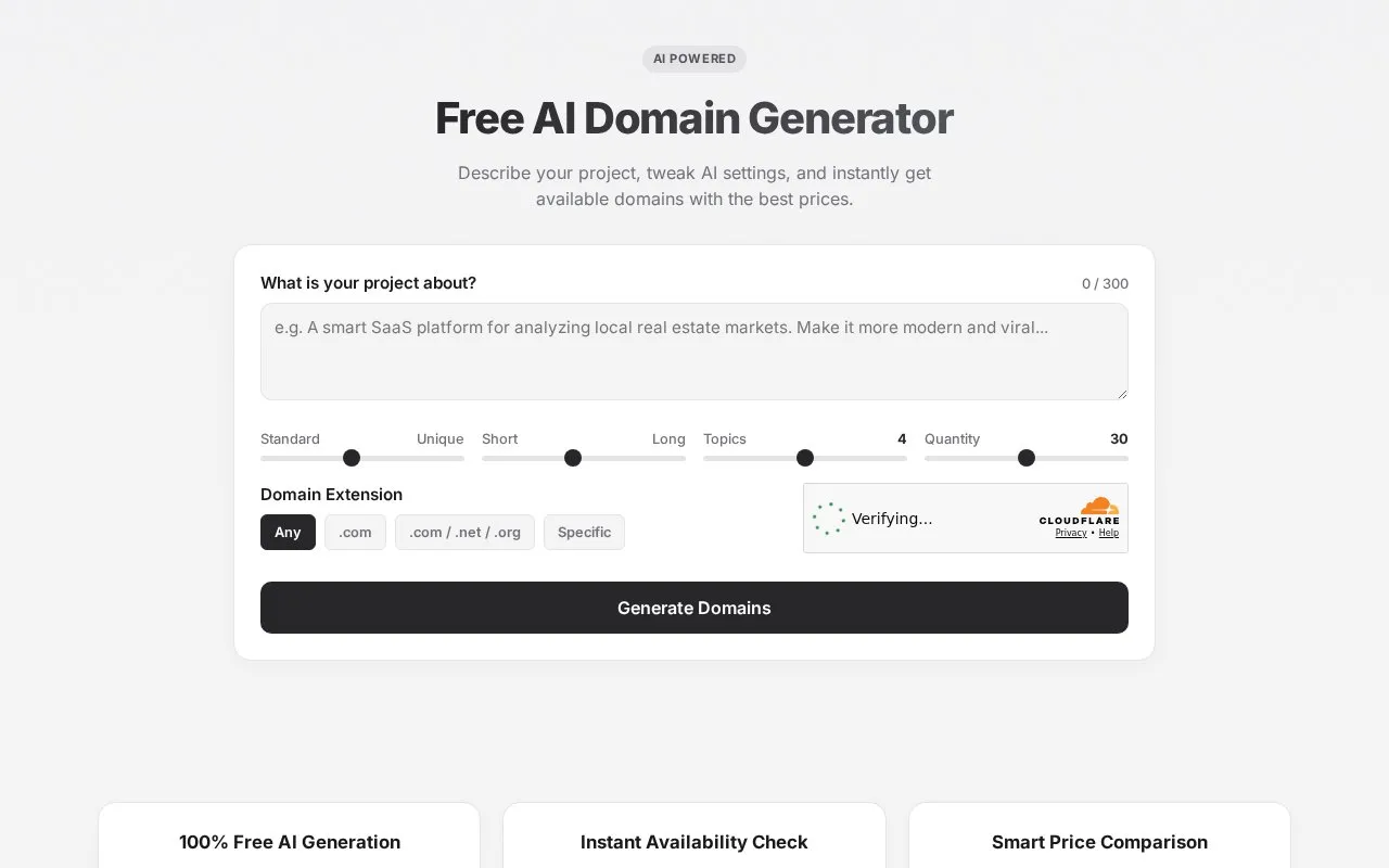 Domain Generator homepage screenshot