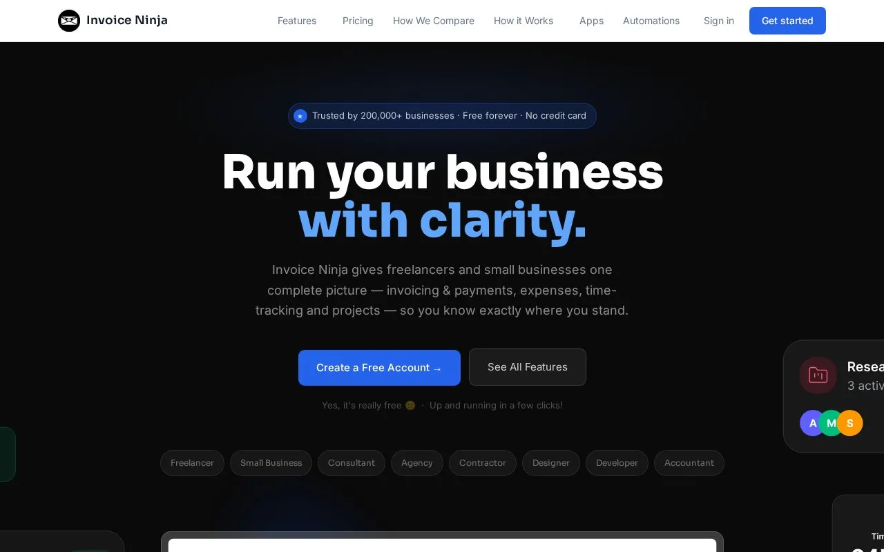 InvoiceNinja homepage screenshot
