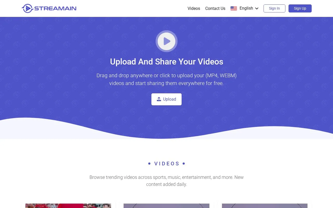Streamain homepage screenshot