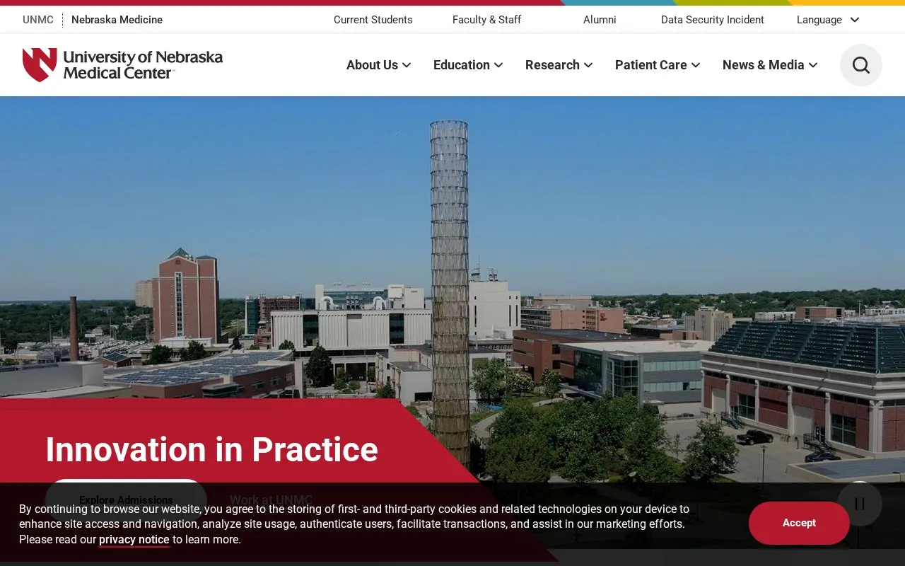 University of Nebraska Medical Center homepage screenshot
