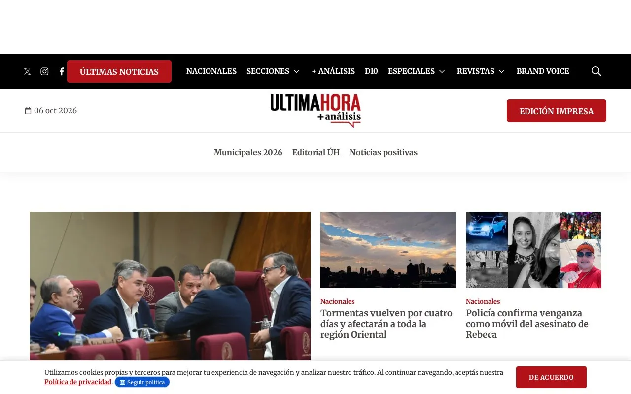 Última Hora homepage screenshot
