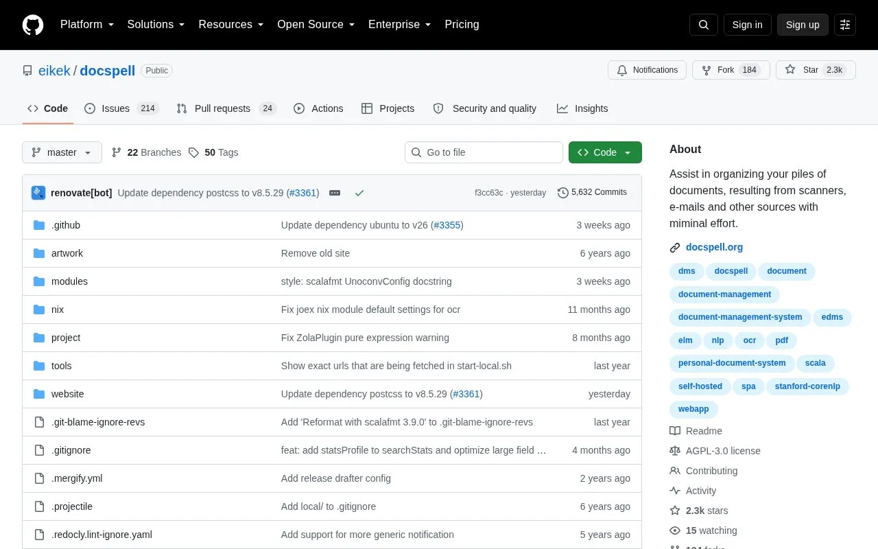 Docspell homepage screenshot