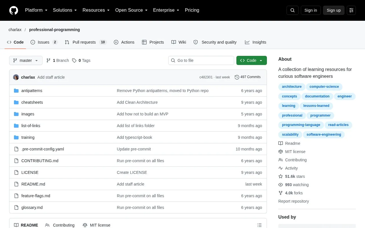 Professional Programming homepage screenshot