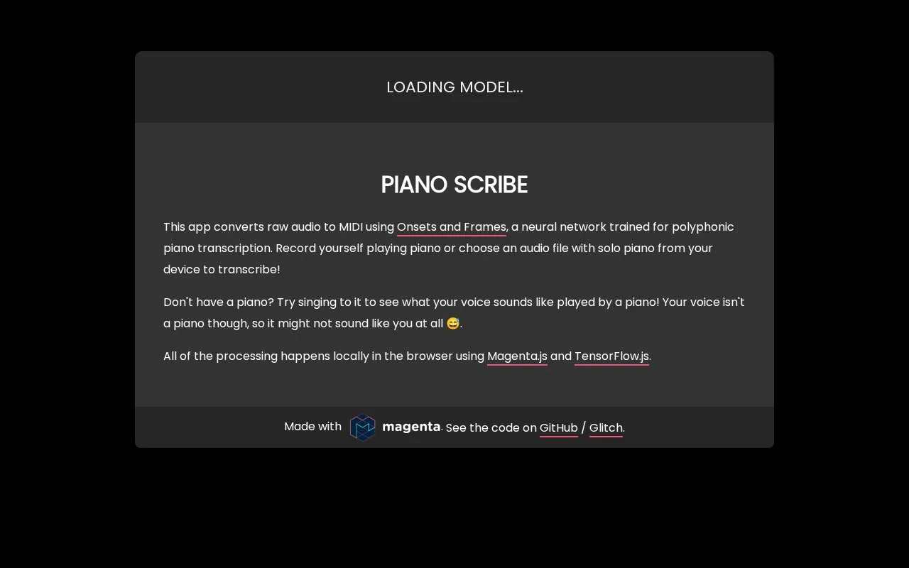Piano Scribe homepage screenshot