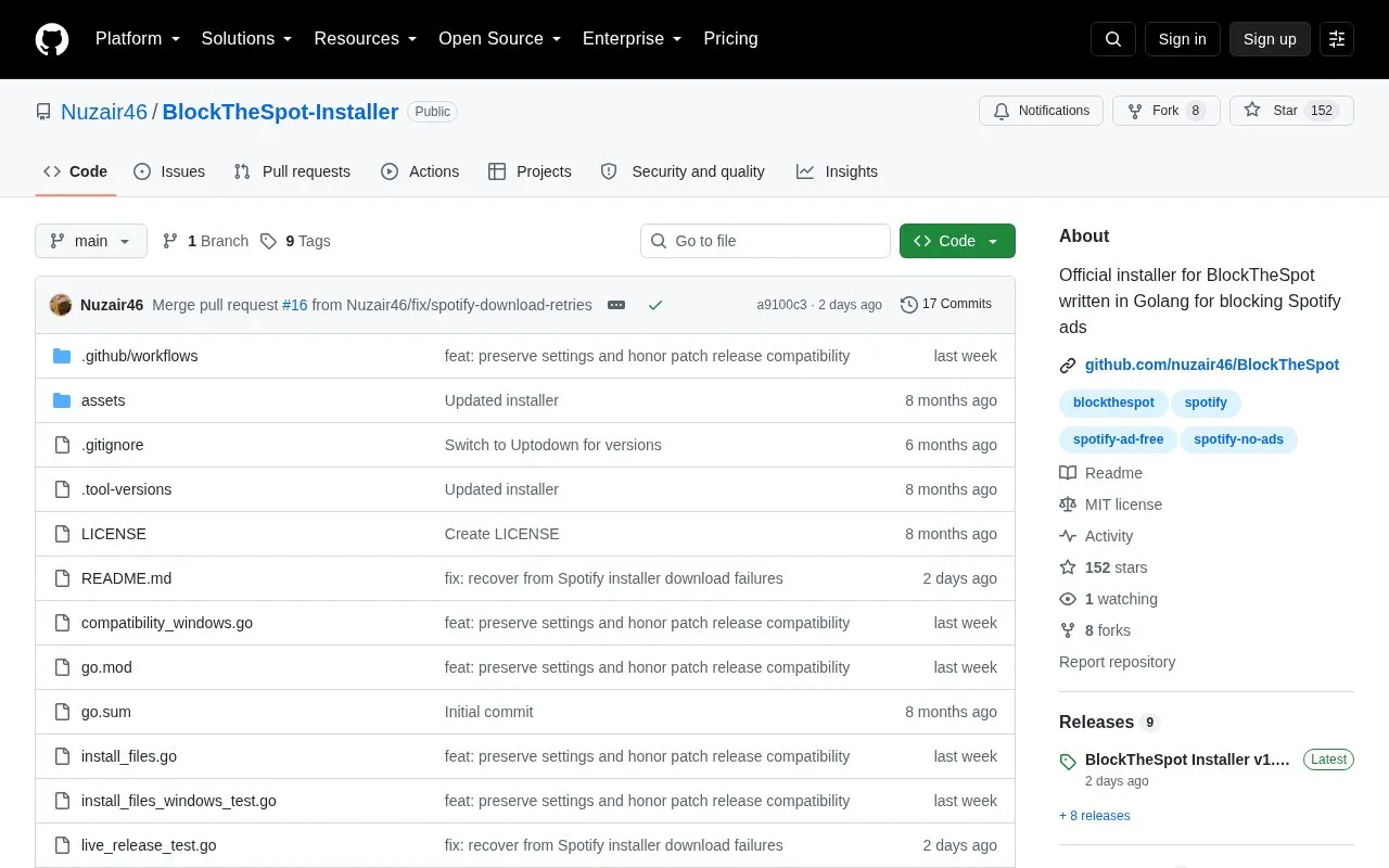 BlockTheSpot homepage screenshot