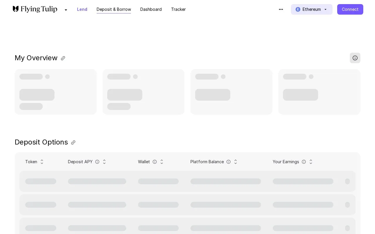 Flying Tulip Lend homepage screenshot
