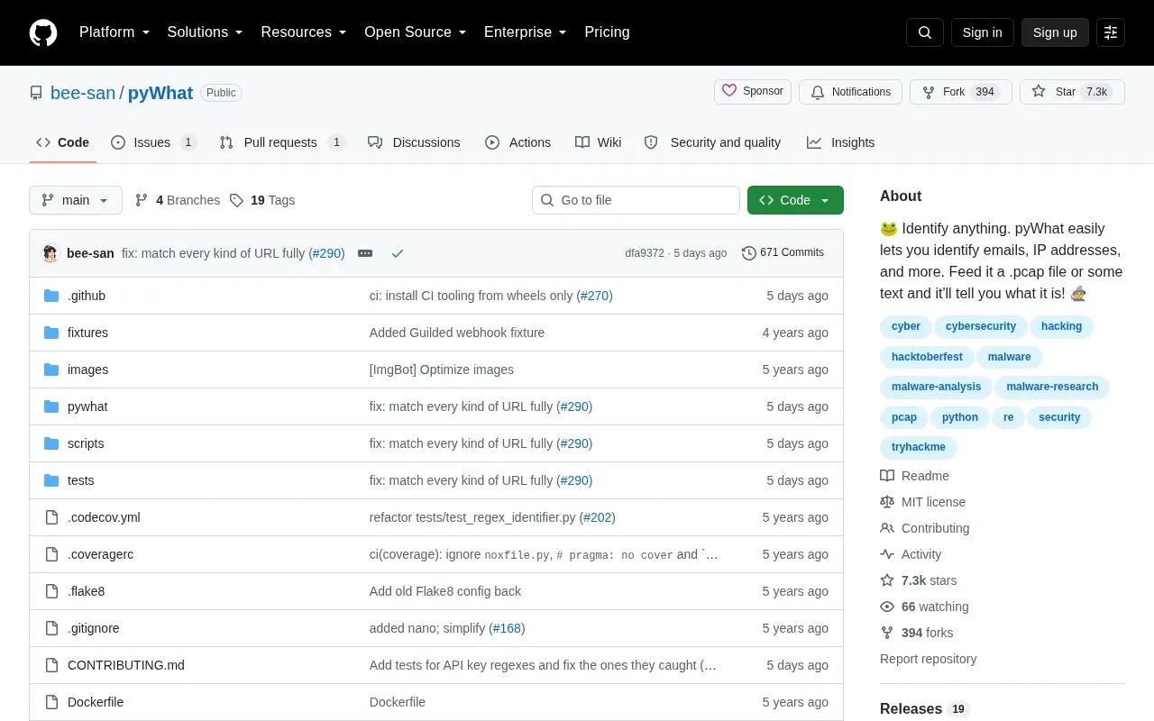 pyWhat homepage screenshot