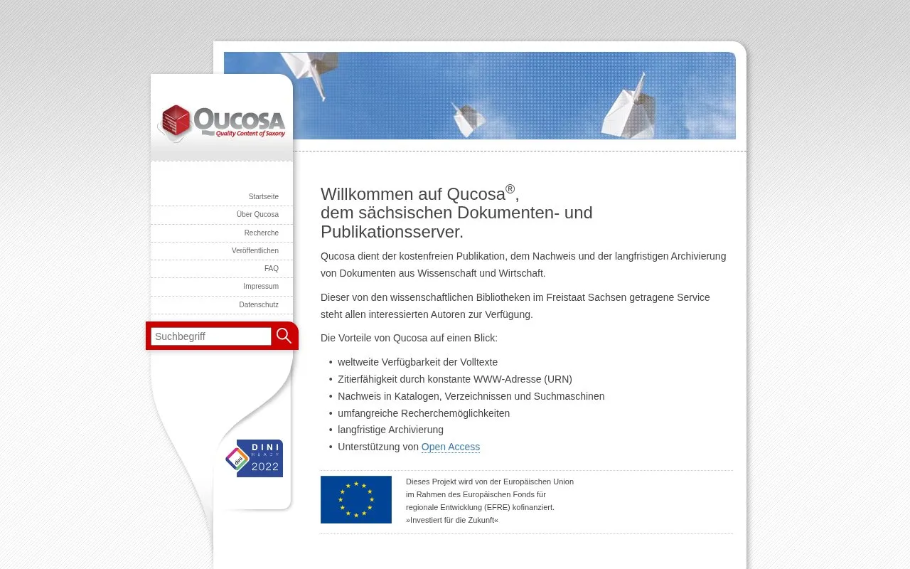 Qucosa homepage screenshot