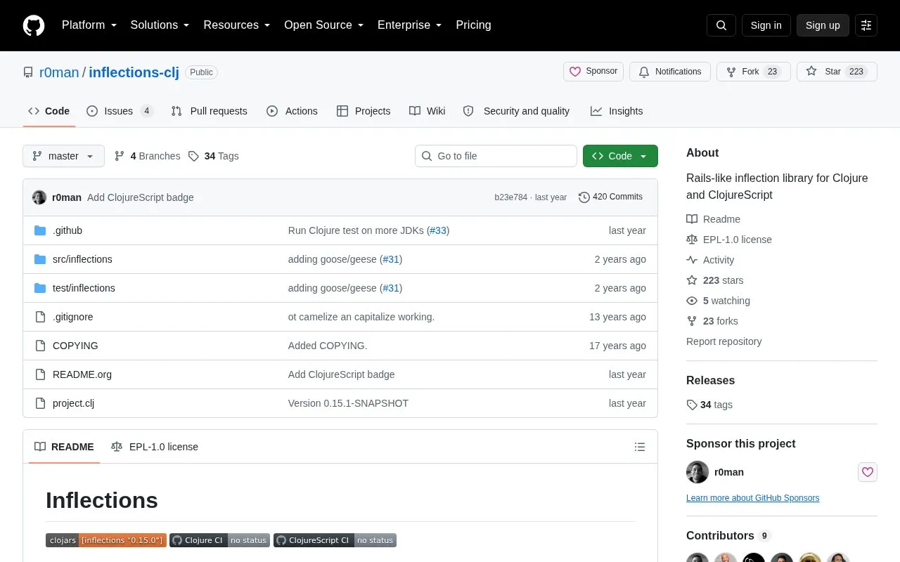 Infections-clj homepage screenshot