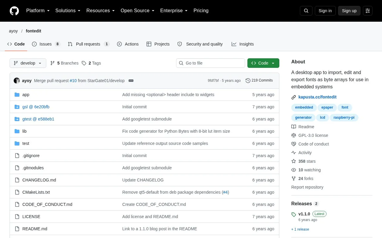 FontEdit homepage screenshot