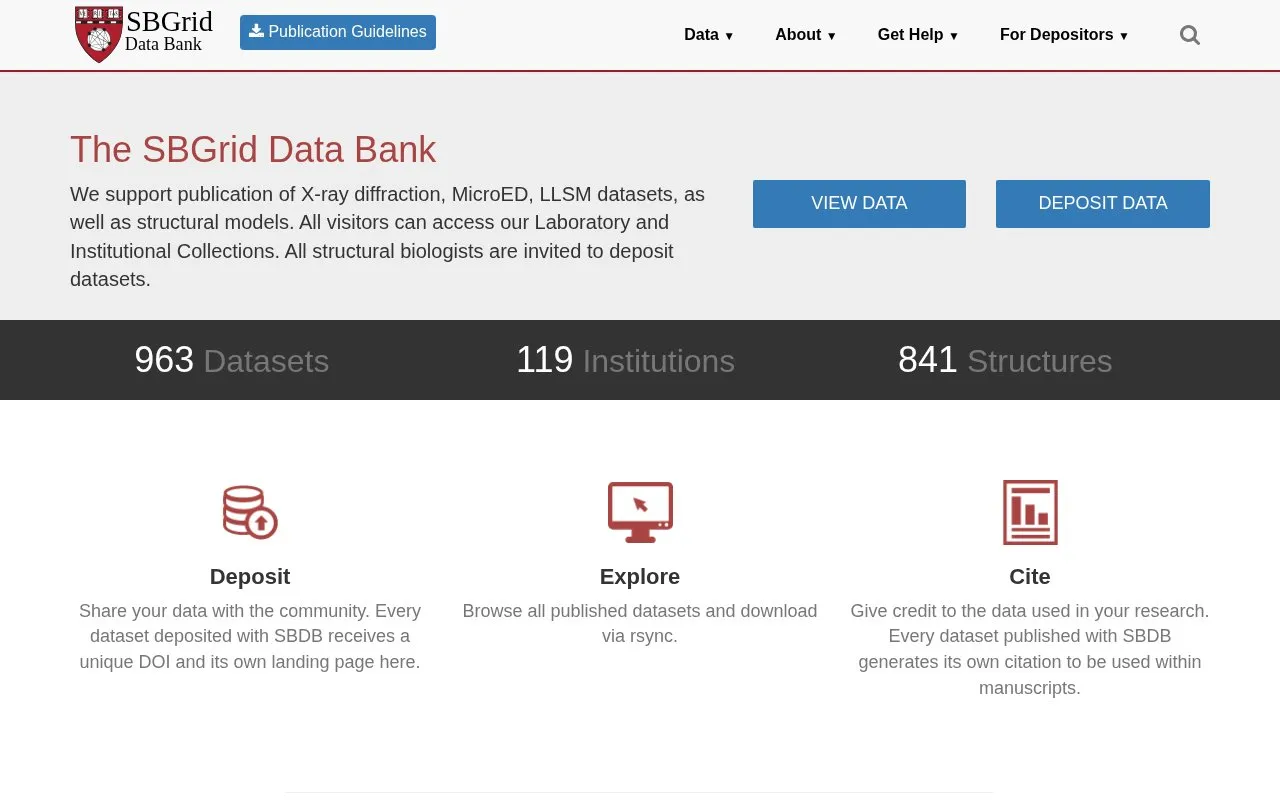 SBGrid Data Bank homepage screenshot