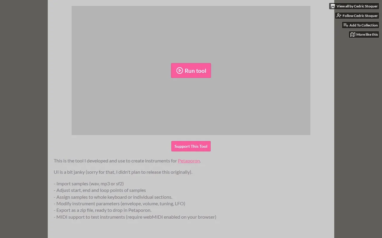 Instrument Editor homepage screenshot