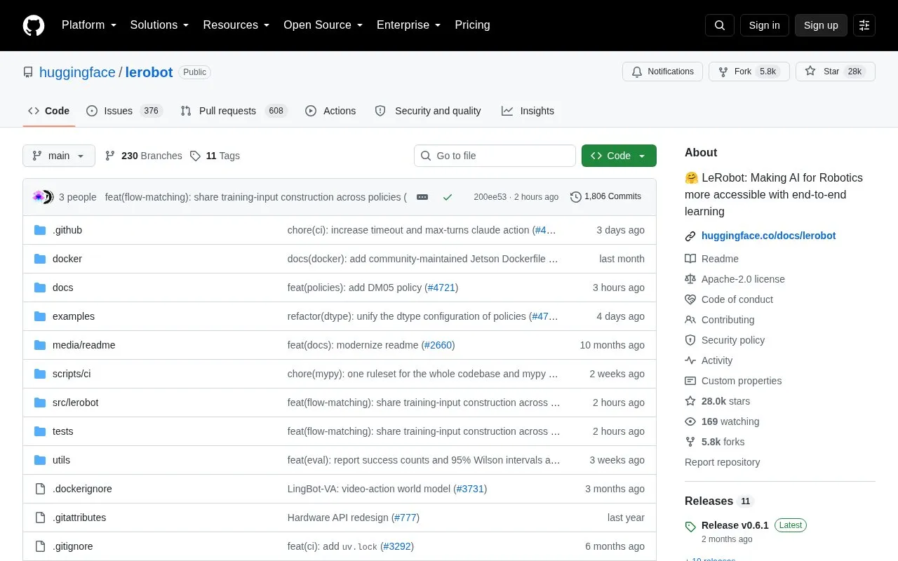 LeRobot homepage screenshot