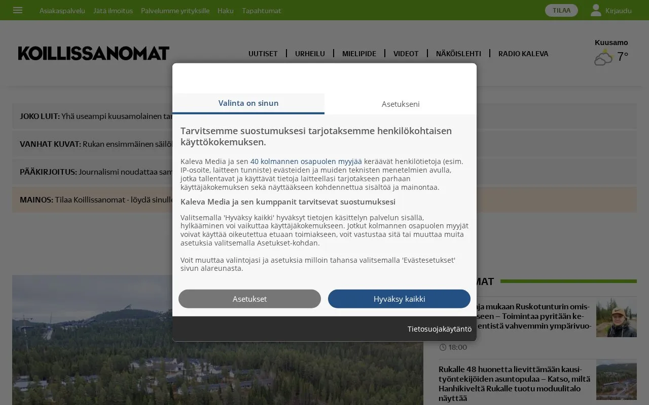 Koillissanomat homepage screenshot