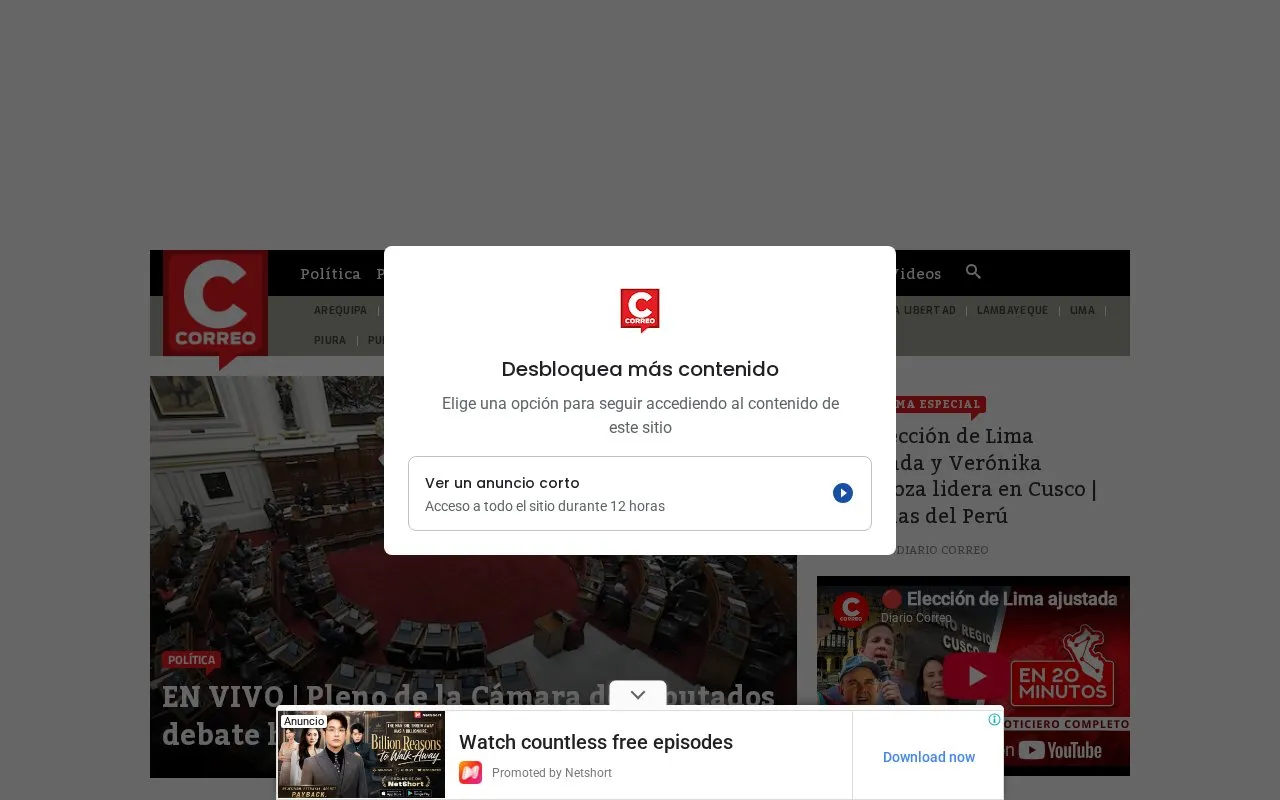 Diario Correo homepage screenshot