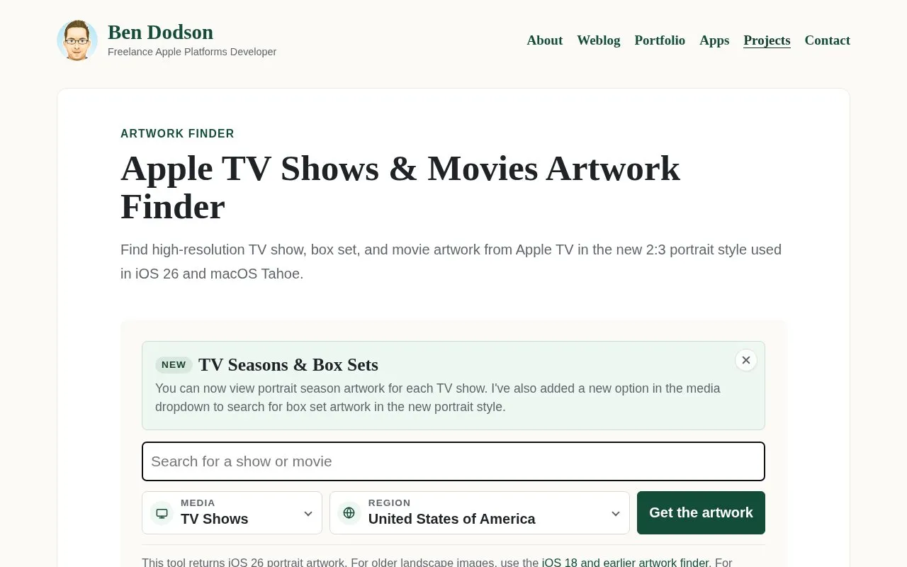 Apple Tv Movies Artwork Finder homepage screenshot