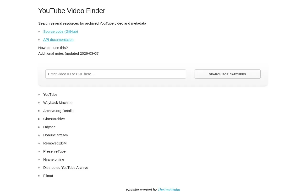 YouTube Video Finder homepage screenshot