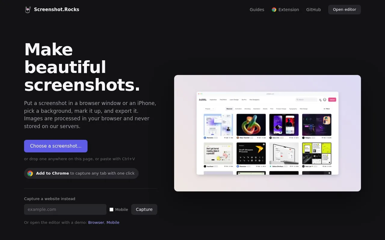 Screenshot.Rocks homepage screenshot