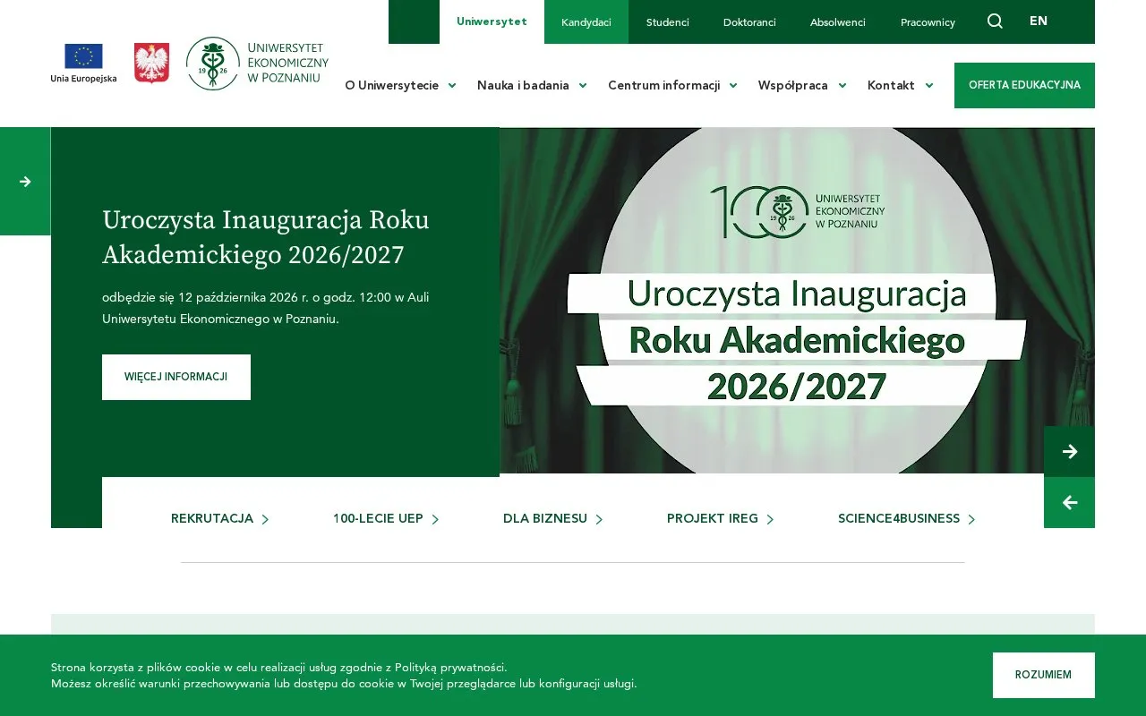 Poznan University of Economics and Business homepage screenshot