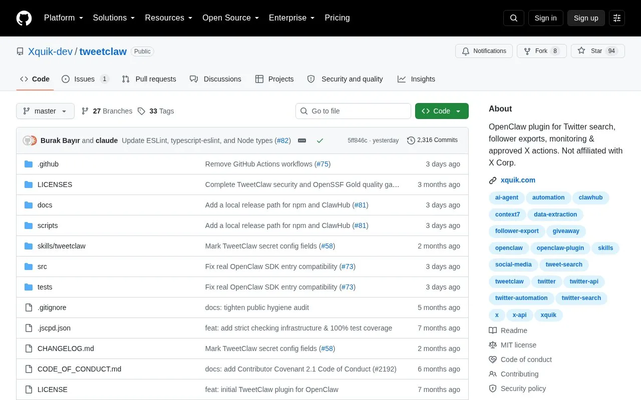TweetClaw homepage screenshot
