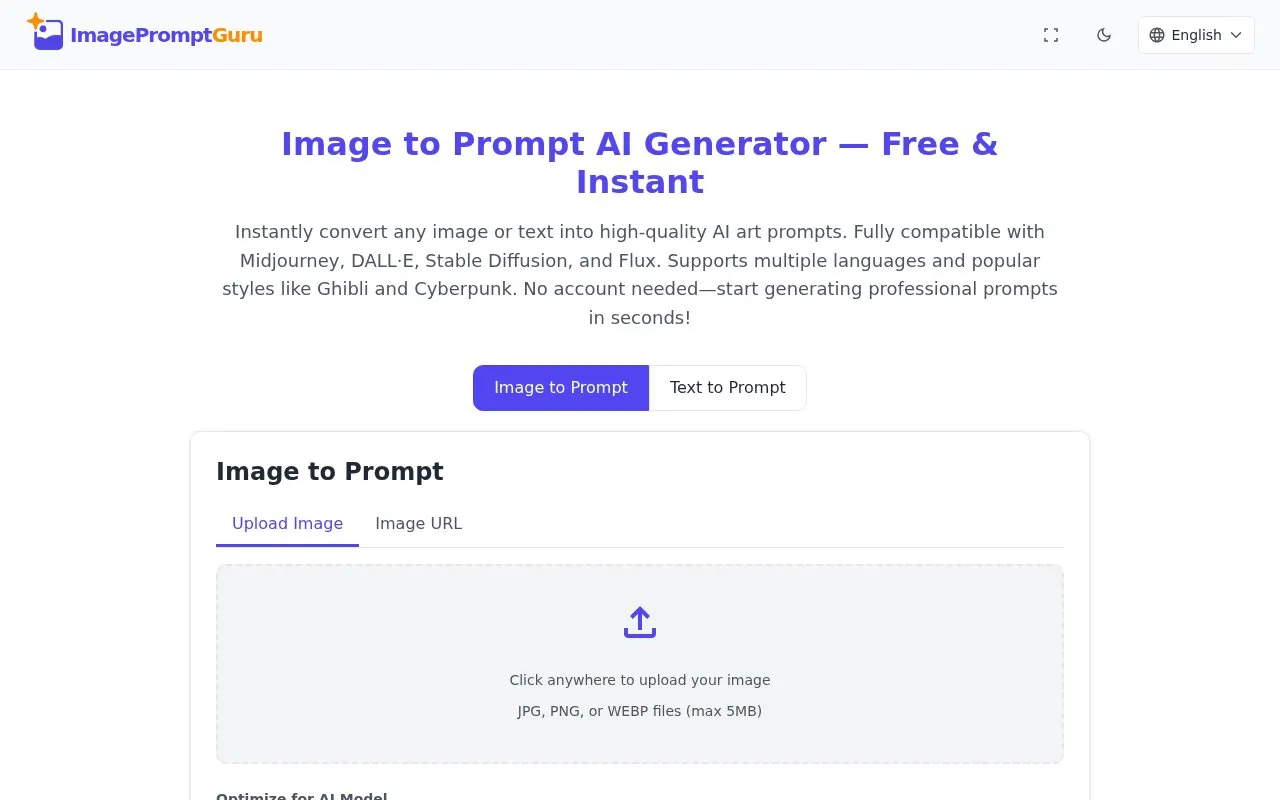 ImagePromptGuru homepage screenshot