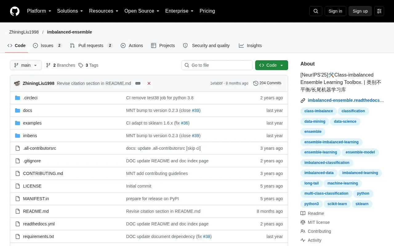 imbalanced-ensemble homepage screenshot