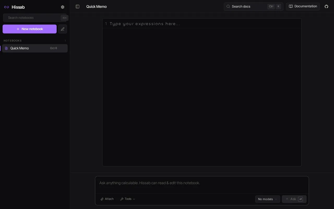 Hissab homepage screenshot