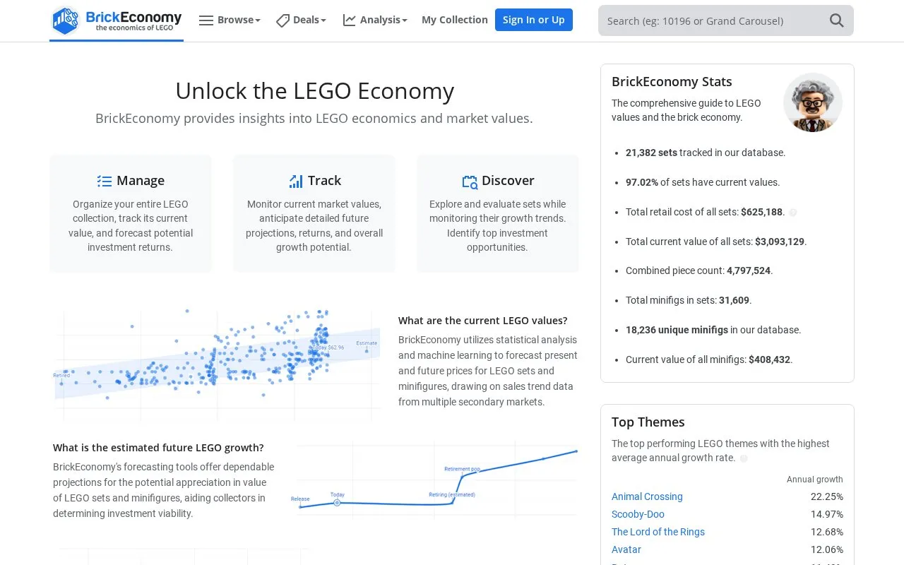 BrickEconomy homepage screenshot