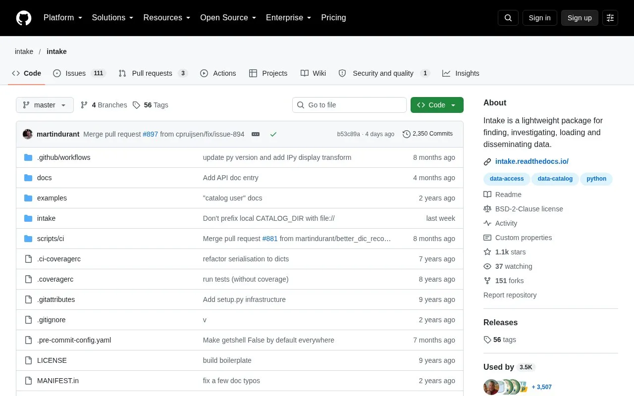 Intake homepage screenshot