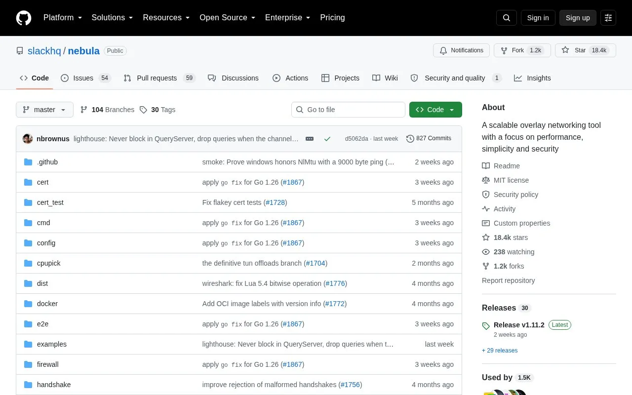 Nebula homepage screenshot