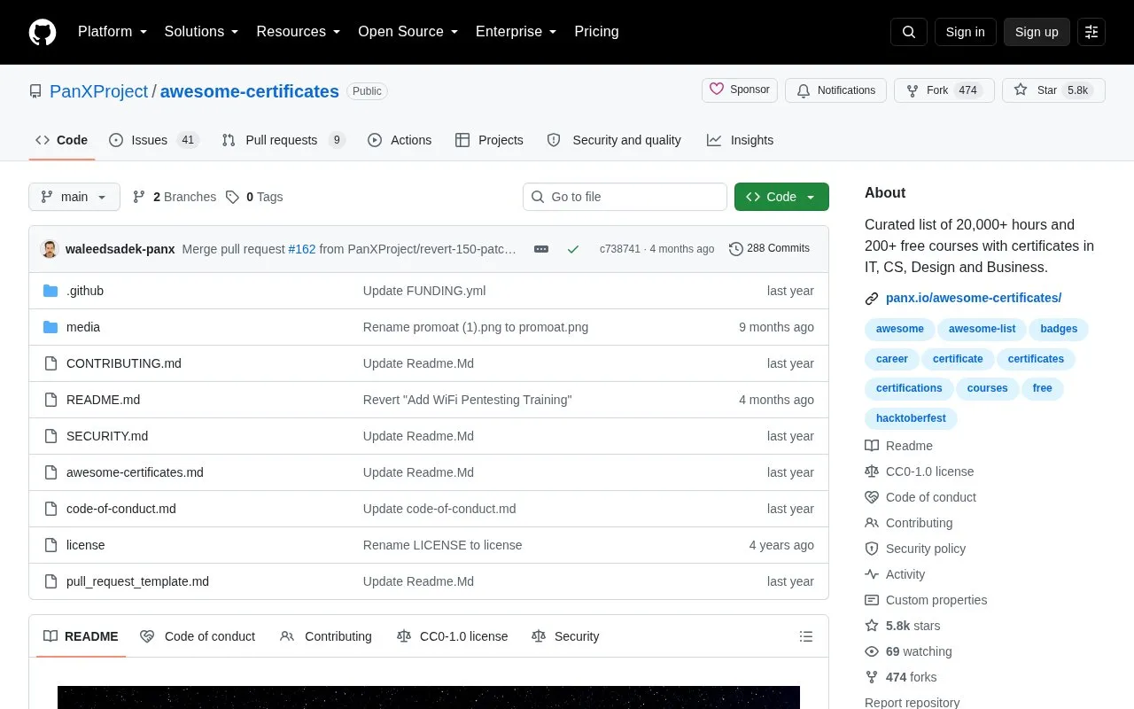 Awesome Certificates homepage screenshot