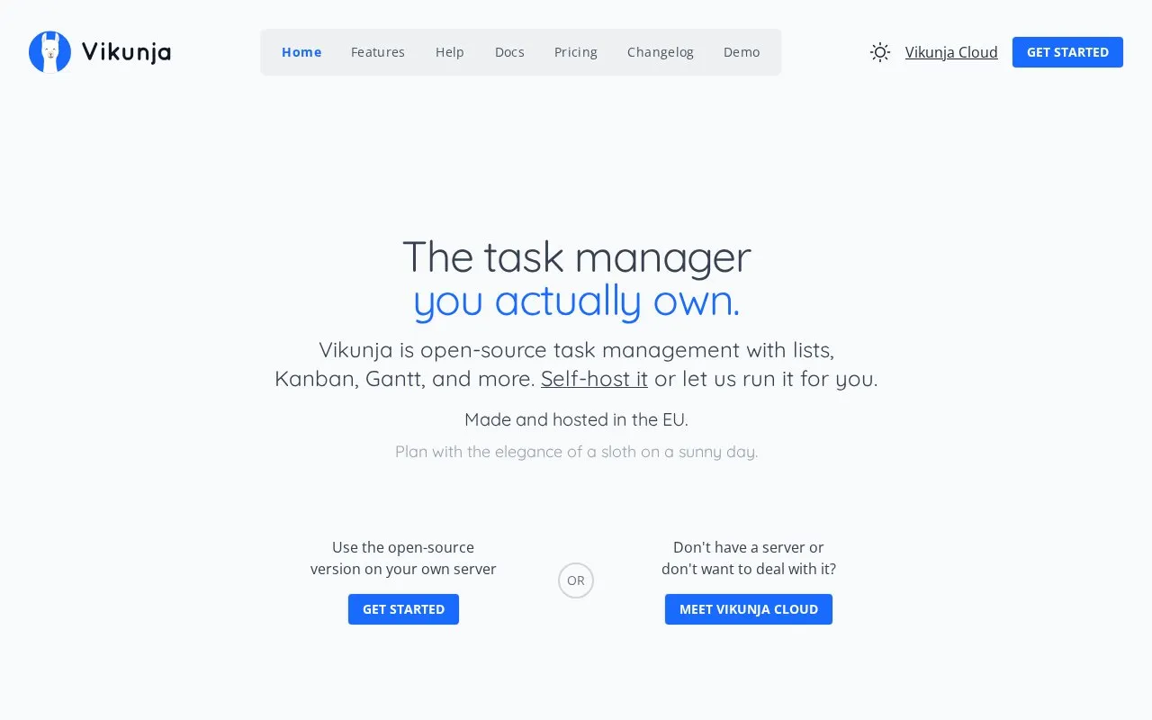 Vikunja homepage screenshot