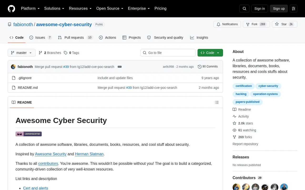 Awesome Cyber Security homepage screenshot