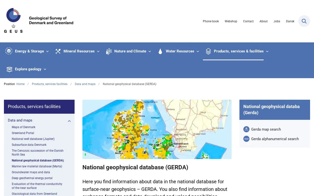 GERDA homepage screenshot