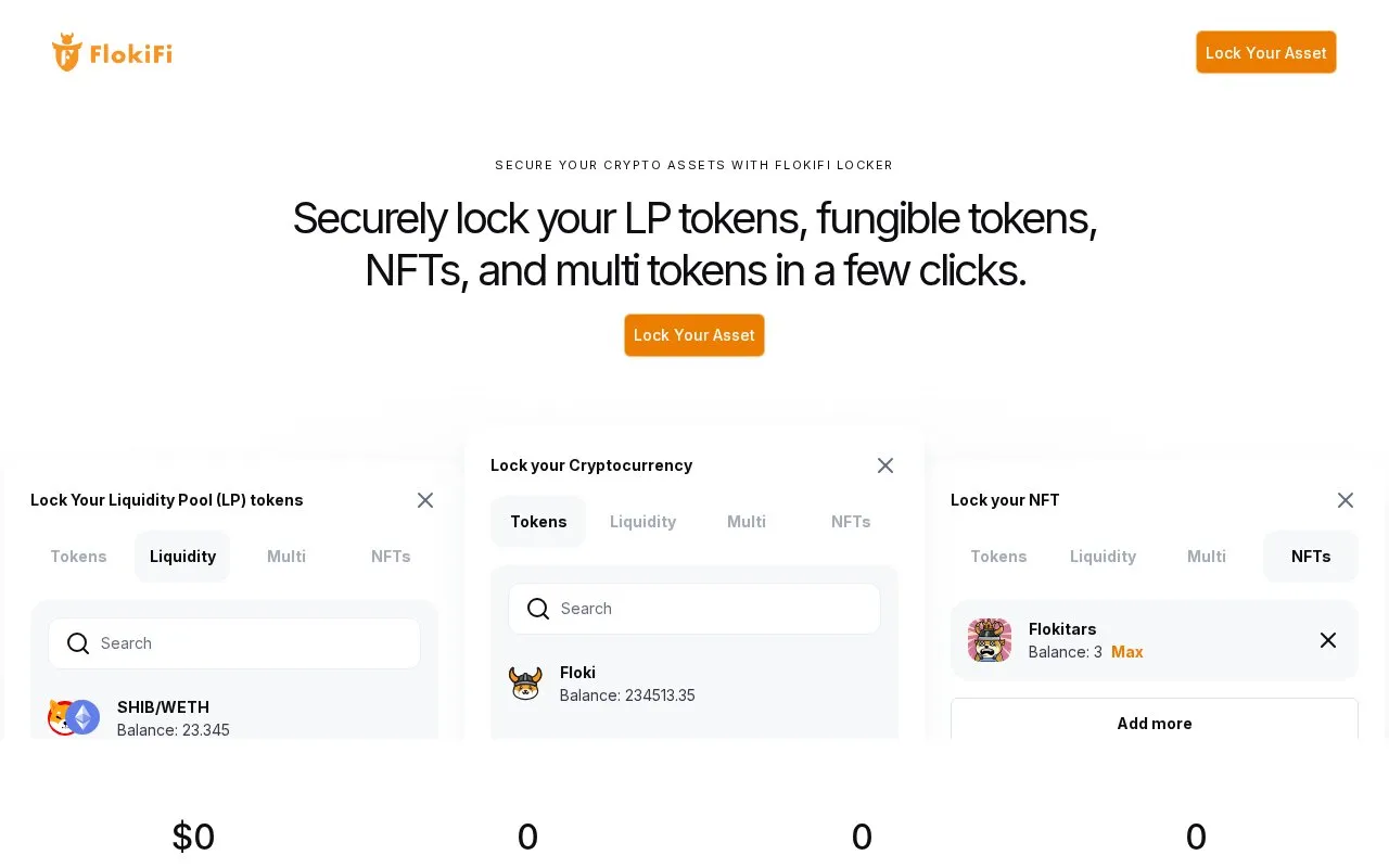 FlokiFi Locker homepage screenshot
