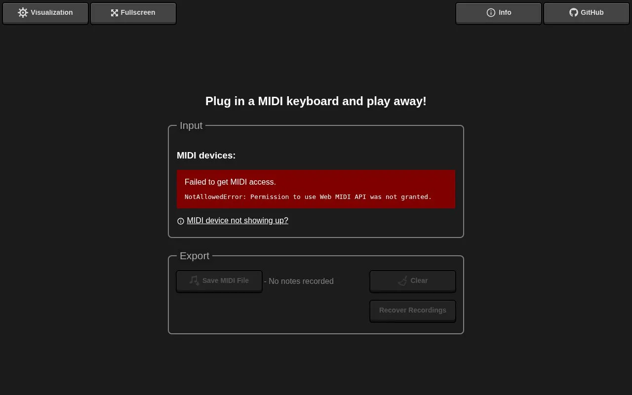 MIDI Recorder homepage screenshot