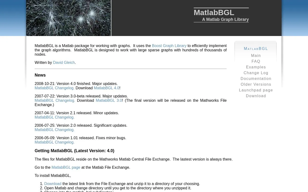 matlab bgl homepage screenshot
