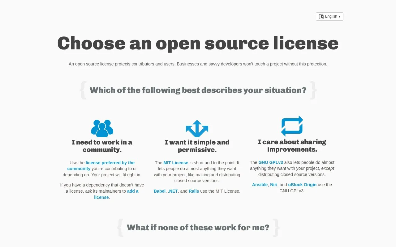 ChooseALicense homepage screenshot