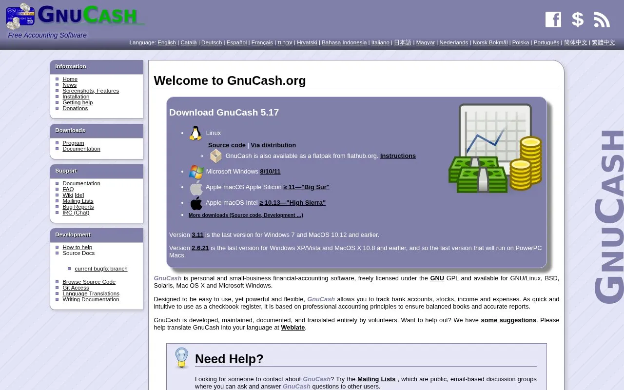 GnuCash homepage screenshot