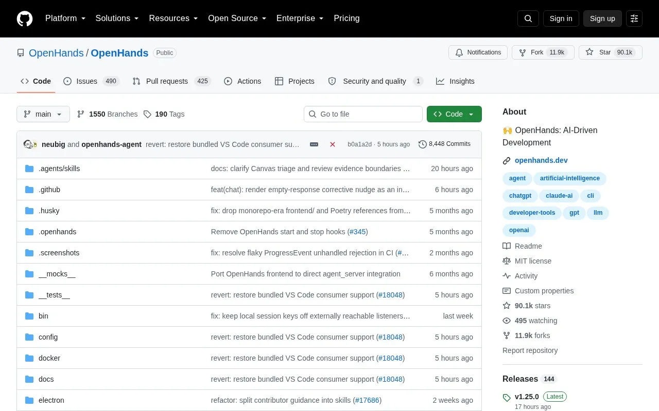 OpenDevin homepage screenshot