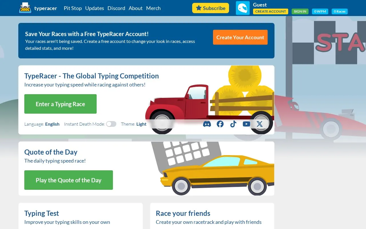 TypeRacer homepage screenshot
