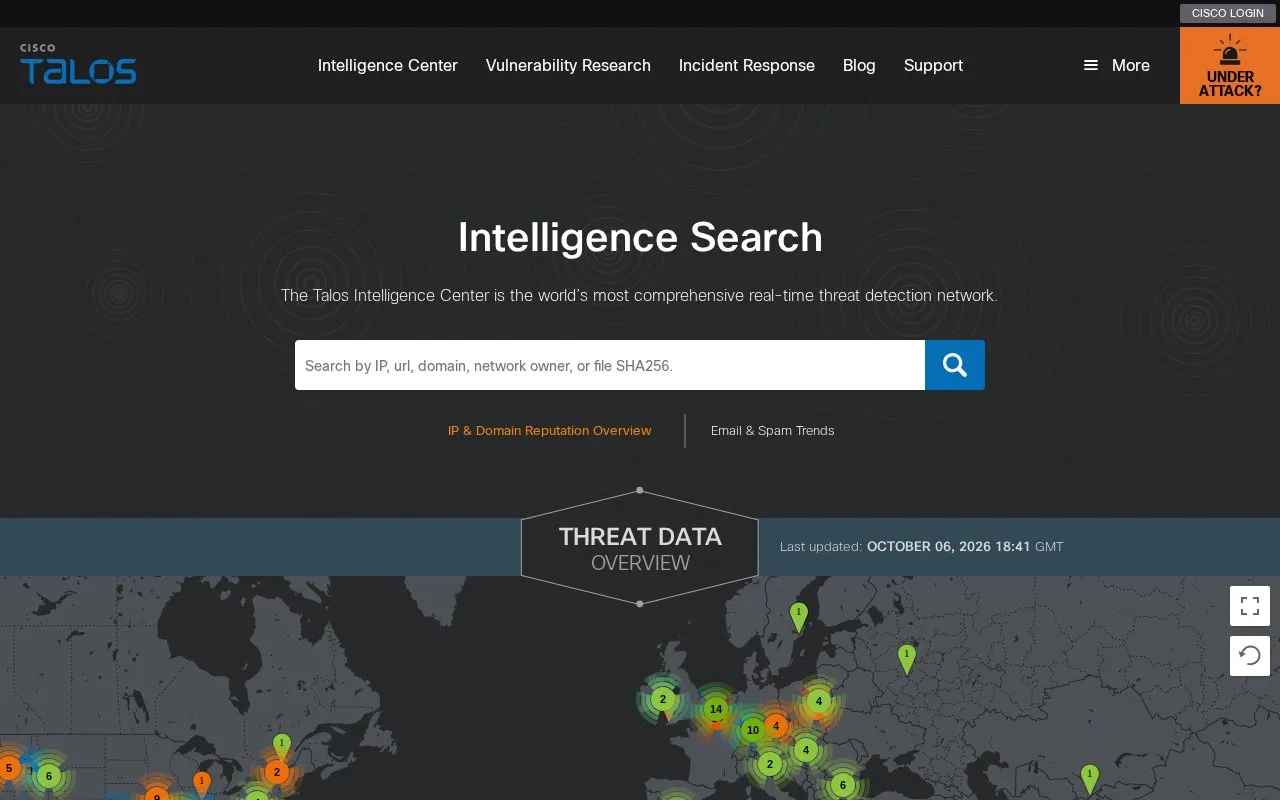Cisco Talos Intelligence homepage screenshot