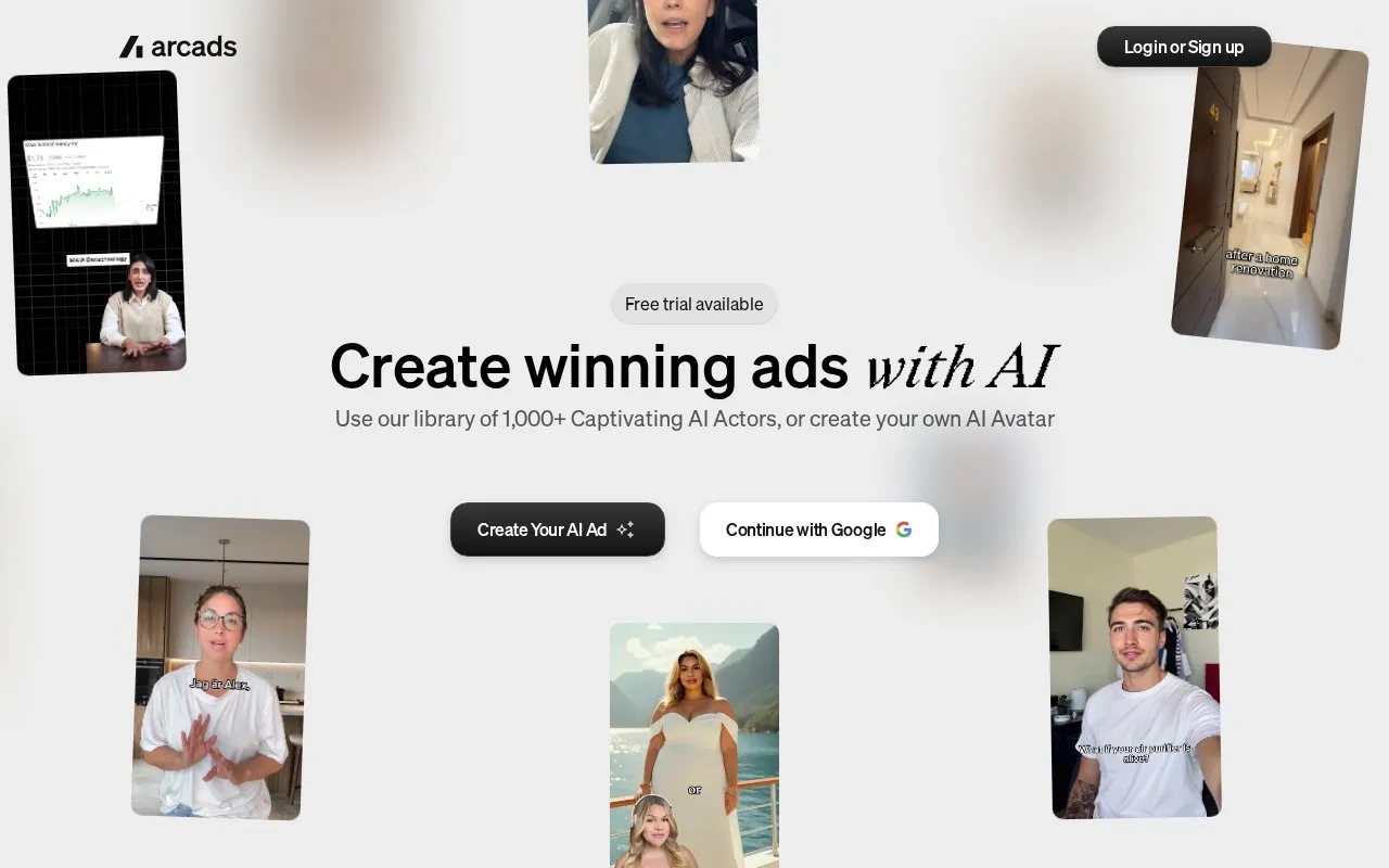 Arcads homepage screenshot